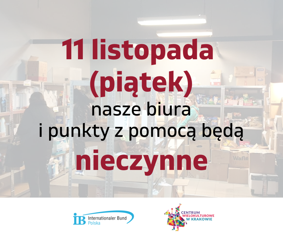 11 listopada – biura i punkty z pomocą będą nieczynne