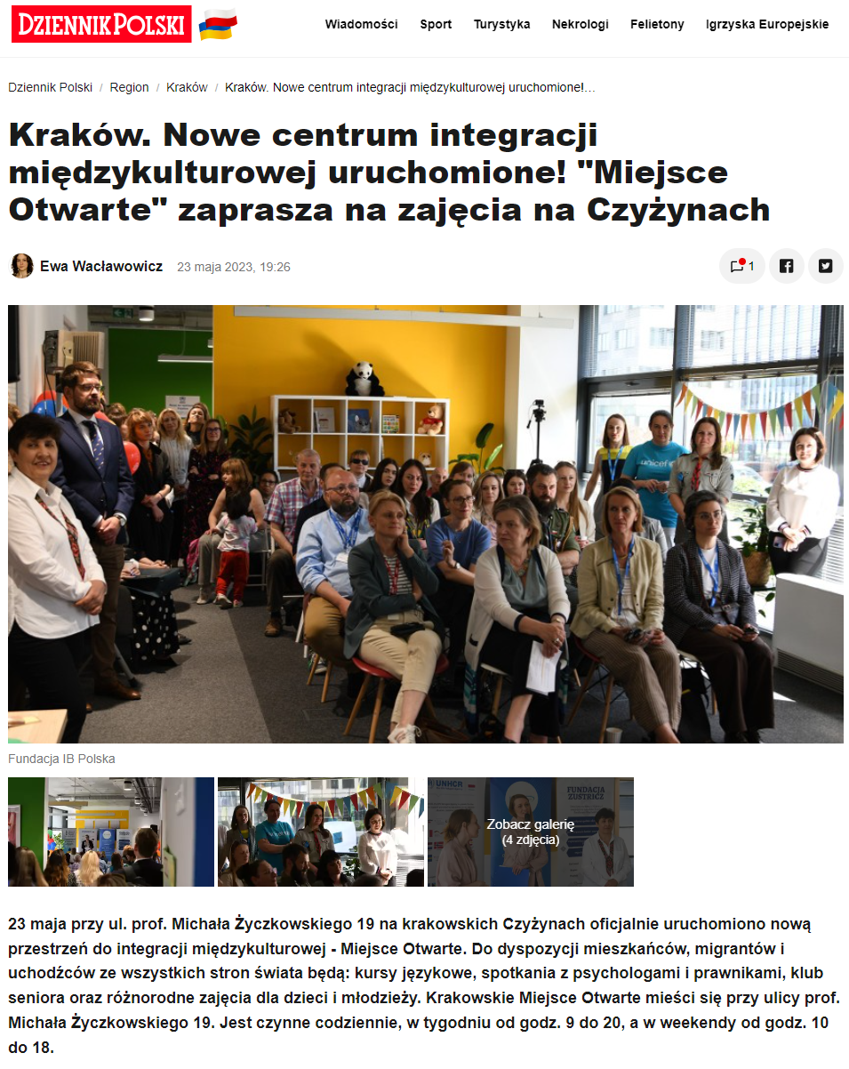 Portal Dziennik Polski o otwarciu Miejsca Otwartego