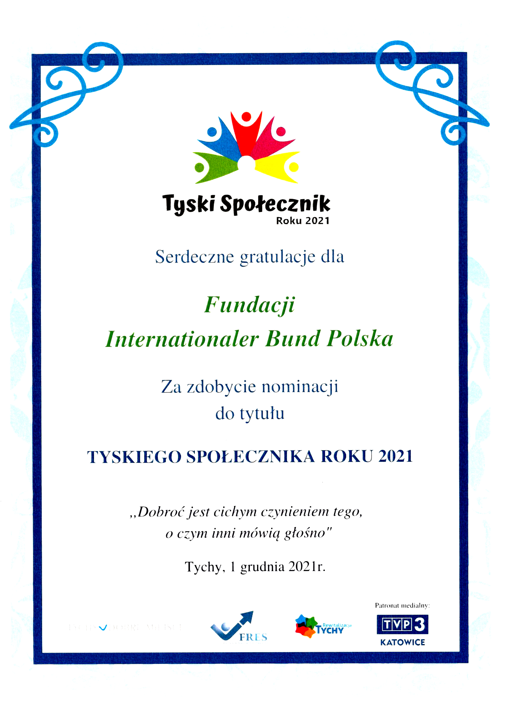 Dziękujemy za nominację w konkursie Tyski Społecznik Roku!