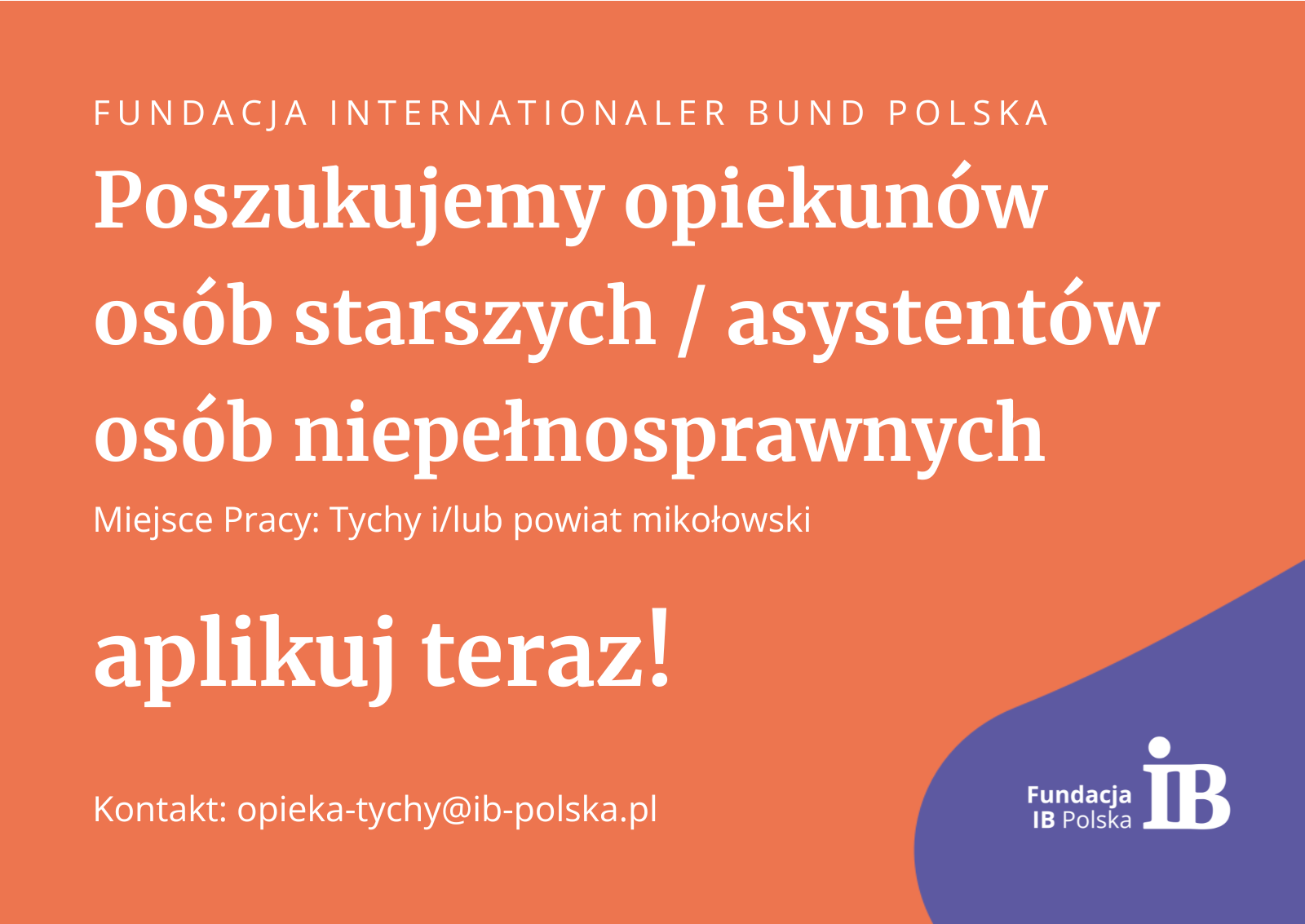 Poszukujemy opiekunów osób starszych / asystentów osób niepełnosprawnych – Tychy oraz powiat mikołowski