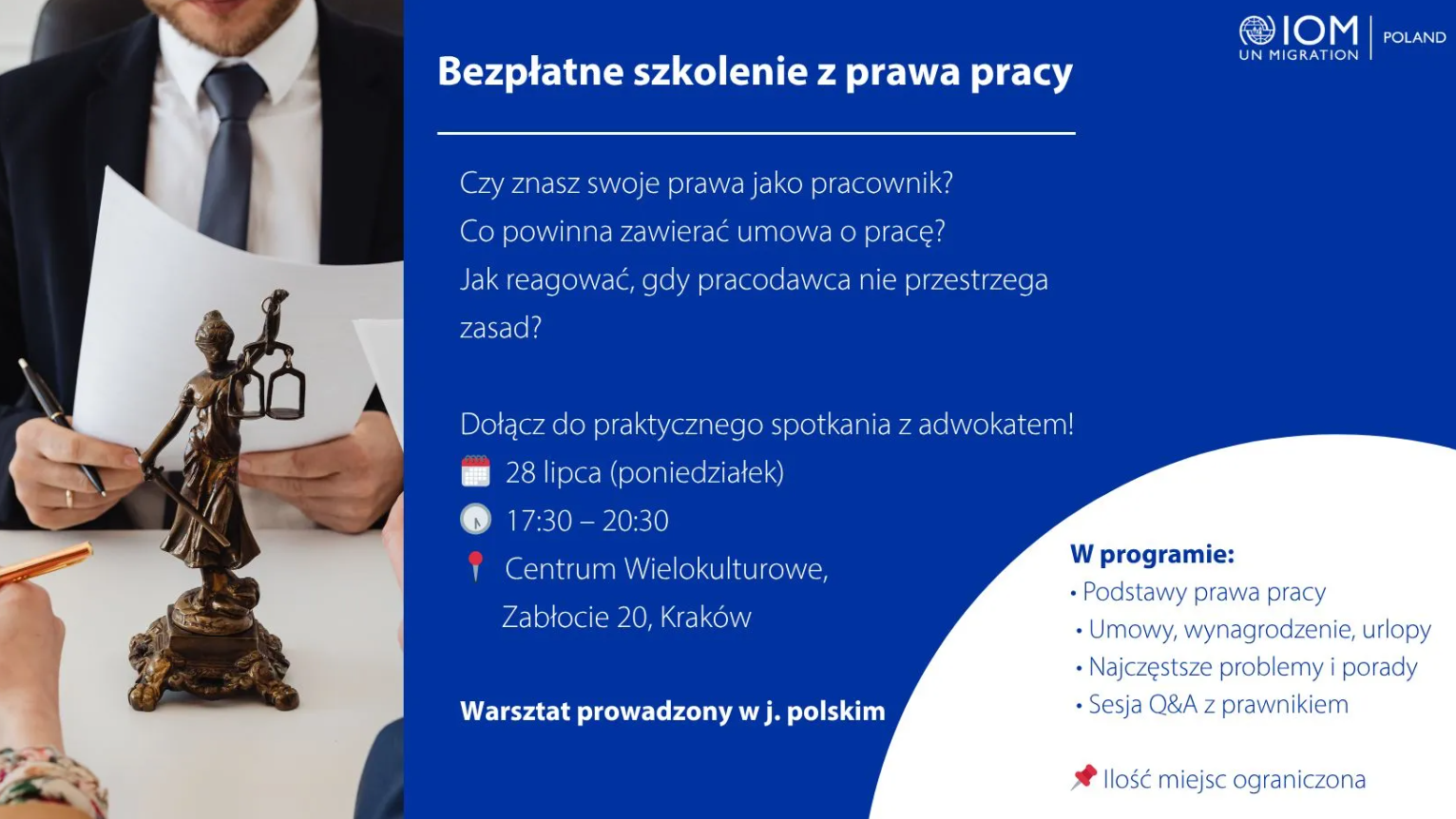 Zaproszenie na bezpłatne szkolenie z prawa pracy IOM