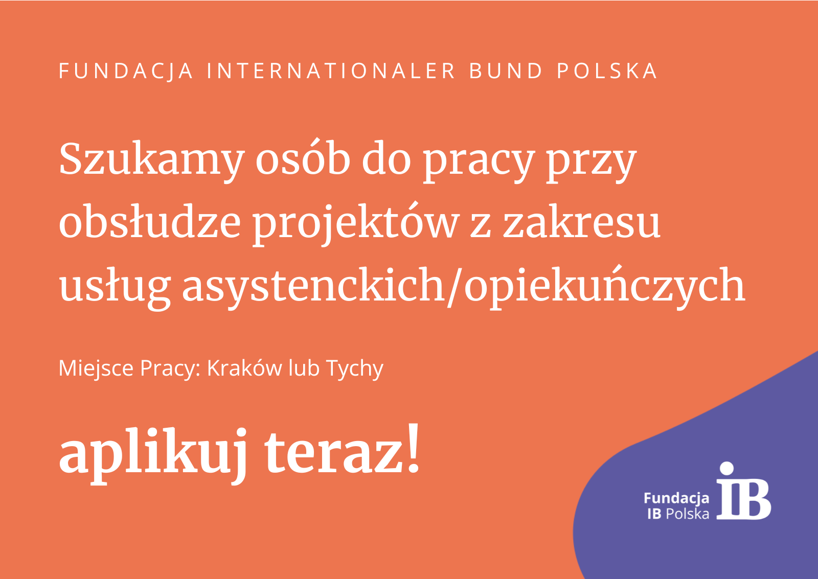 Szukamy osób do obsługi projektu/ów z zakresu usług asystenckich/opiekuńczych dla osób starszych/z niepełnosprawnościami